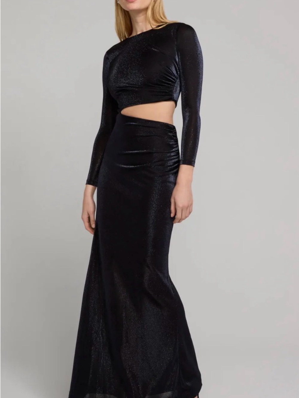 Dress the Population Black Long-Sleeve Cutout Evening Gown